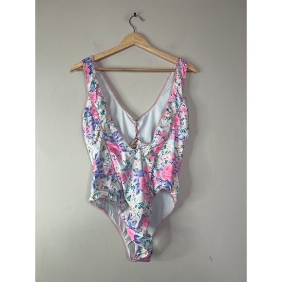 NWT LoveShackFancy Primrose Berry Mikkel Floral One-Piece Swimsuit Pink Size: L - Picture 7 of 8